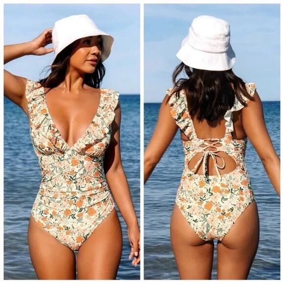 Cupshe Other - NEW Cupshe Ditsy Floral Flutter Sleeve One-Piece Swimsuit Sz Large